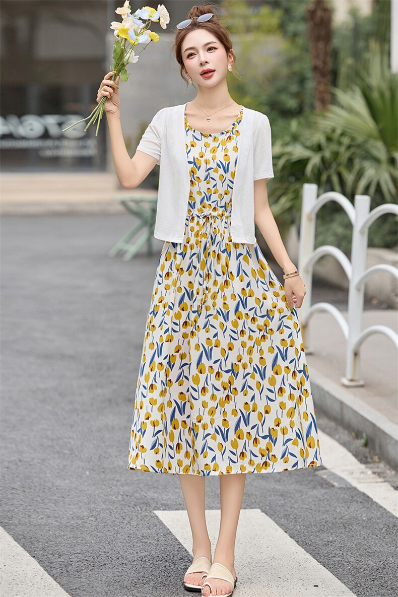 度假风时尚套装女2025夏季新款披肩外套无袖连衣裙两件套,女装套装/套裙,众宇琦