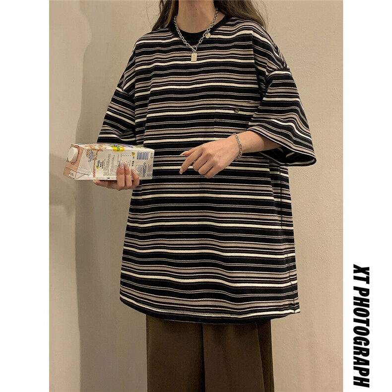 1中性大码M-5XL条纹短袖T恤立体口袋设计短袖T恤男DT8768P40控59,男装T恤,星座226-2