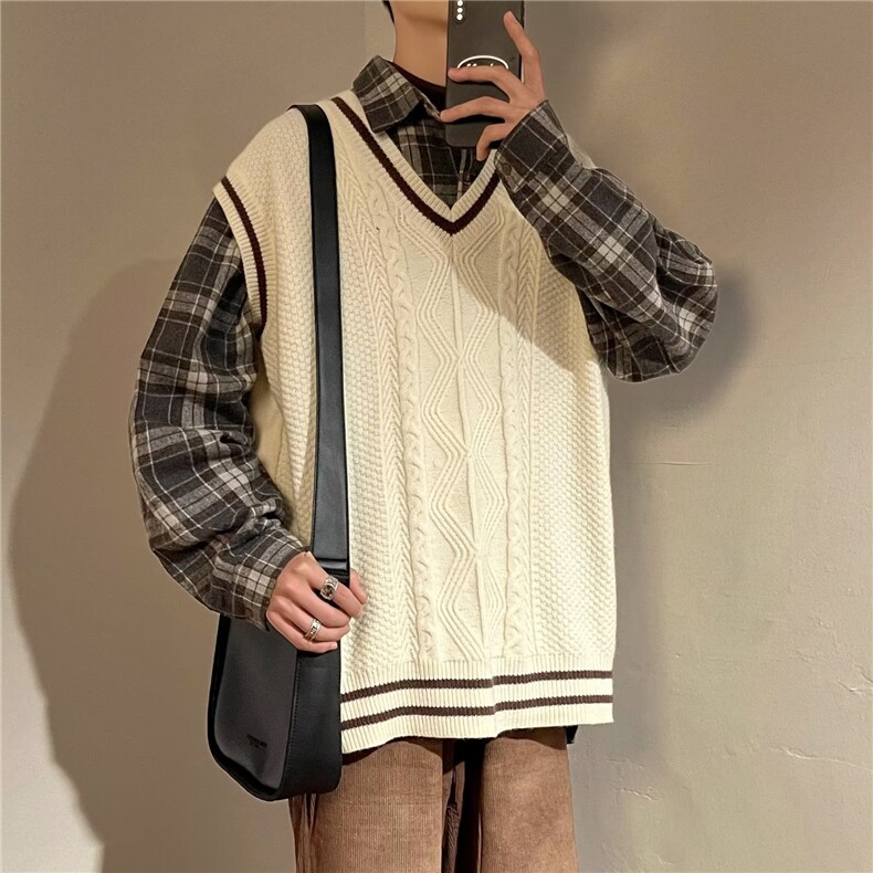 春秋款打底毛衣背心男V领ins时尚潮牌美式针织衫马甲MY0146-P43,男装背心/马甲,星座308B-2