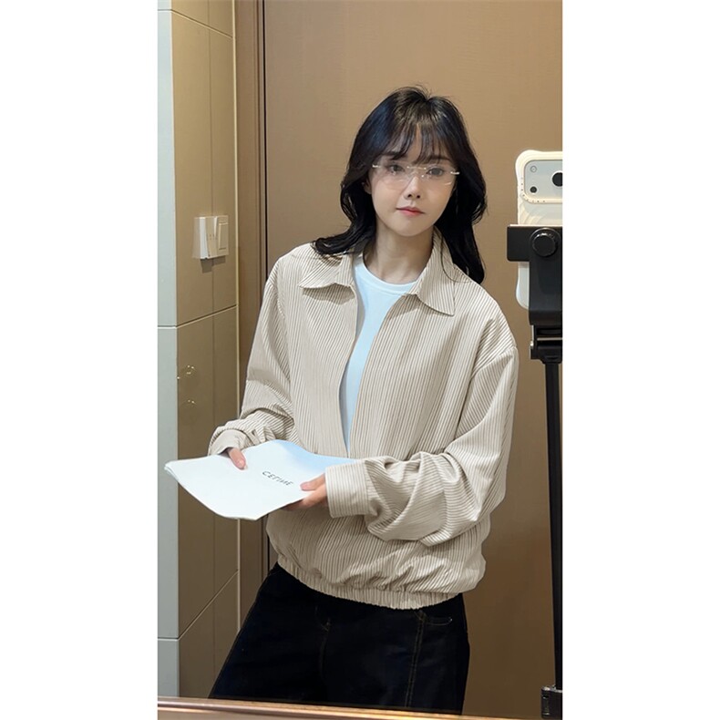 美式复古假两件条纹衬衫翻领拼接宽松衬衫HY921TP48控88,男装衬衫,电商A102B