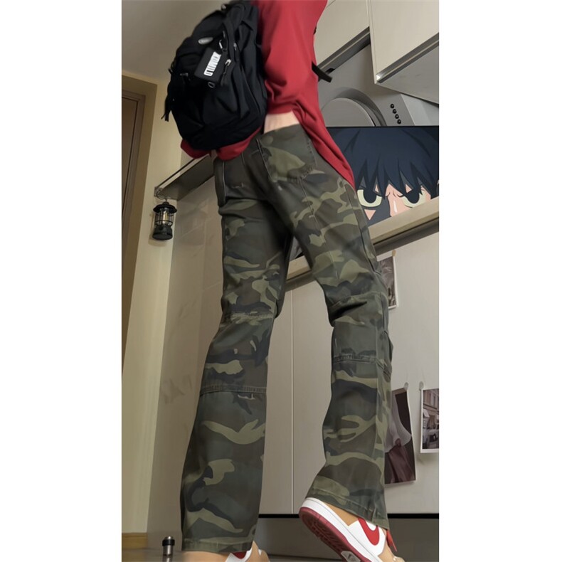 男士迷彩牛仔裤美式重磅高街宽松户外休闲直筒工装裤GJ376P60,男装牛仔裤,电商D256
