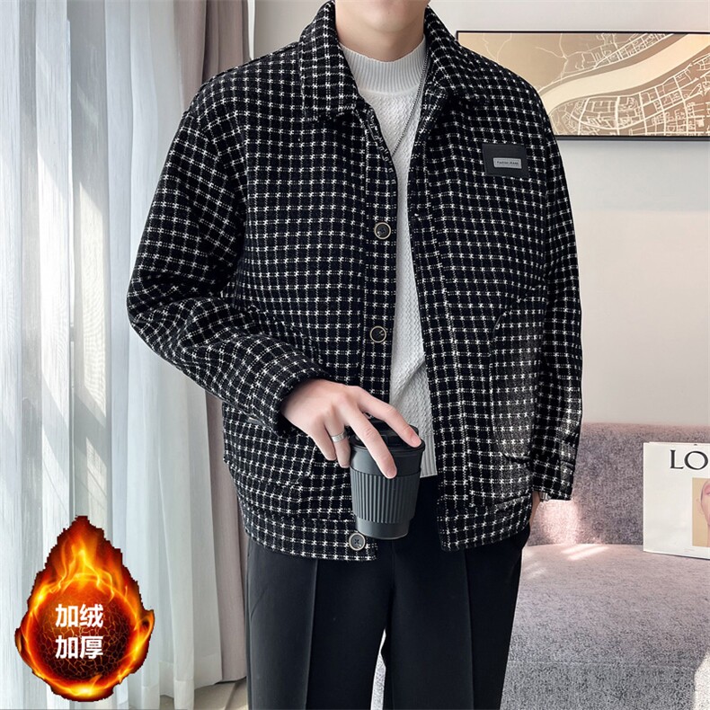 2023秋冬季潮流宽松加棉加厚毛呢大衣夹克外套男N915-p135控185，男装毛呢大衣，电商D303