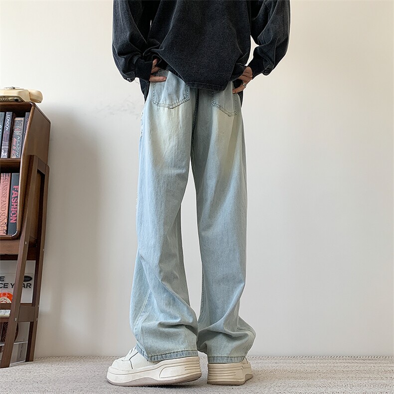 S-3XL夏季薄款冰丝裤直筒宽松破洞牛仔裤310A-2BK312p55控78,男装牛仔裤,星座310A-2