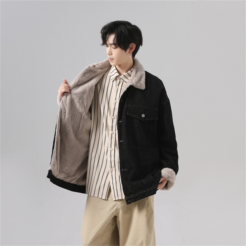 现货加绒牛仔棉服男冬季棉衣外套羊羔绒翻领夹克毛领MY2220-P110,男装夹克,星座1103-3
