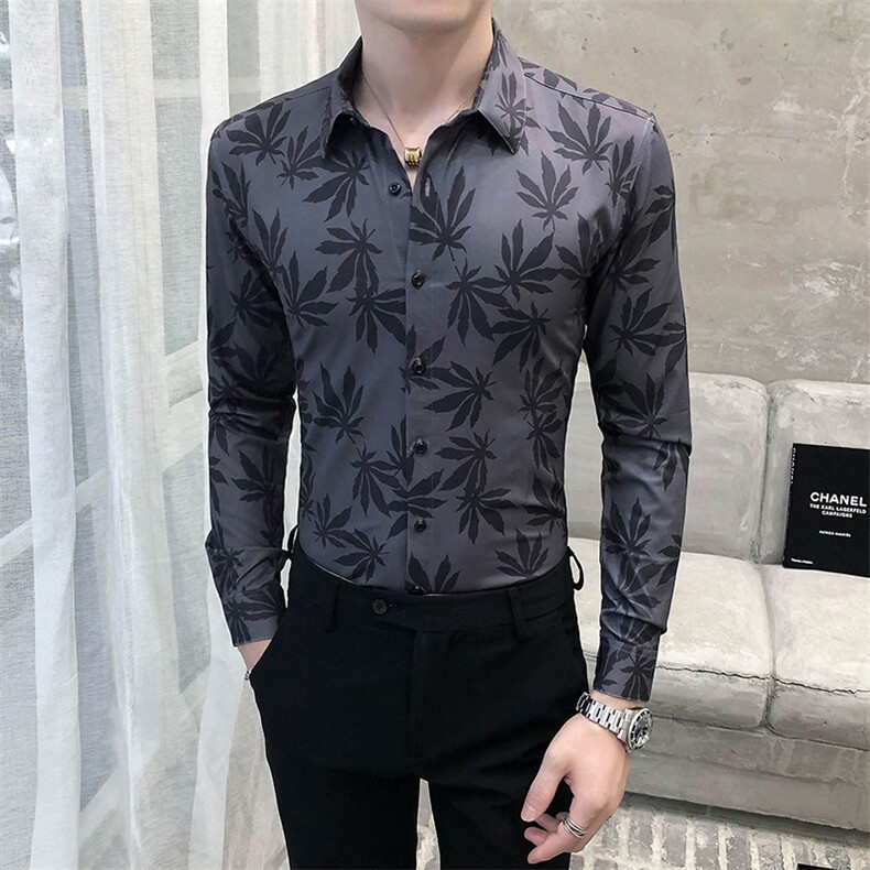 312A-5-289-P55长袖高级感秋季休闲英伦发型师韩版纯色男士衬衣,男装衬衫,星座312A-5
