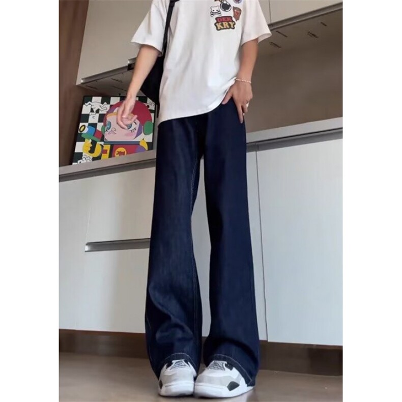 深蓝色阔腿牛仔裤男宽松直筒春秋款垂感显瘦微喇拖地裤子NA119,男装牛仔裤,星座1116A（原606A-3）
