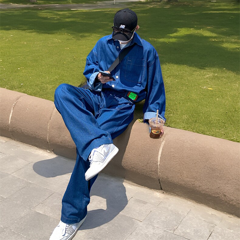 送腰带定制水洗牛仔长袖夹克连体裤长裤连体衣男，男装夹克，星座112A