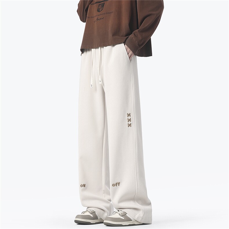 美式休闲裤男秋冬刺绣直筒裤卫裤休闲裤宽松阔腿裤长裤P60-控78，男装休闲裤，电商D309