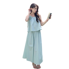甜美温柔氛围感穿搭套装长裙女夏新款吊带衫海边度假半身裙两件套，女装套装/套裙，2C133