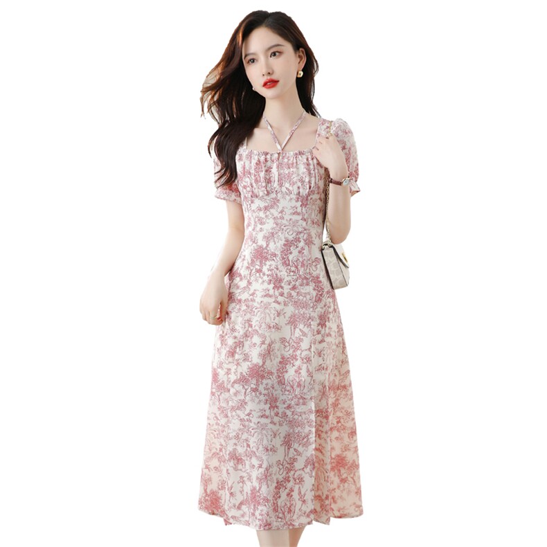 2023年夏季新款时尚潮流洋气减龄显瘦宽松优雅碎花女连衣裙,女装连衣裙,艾贝斯