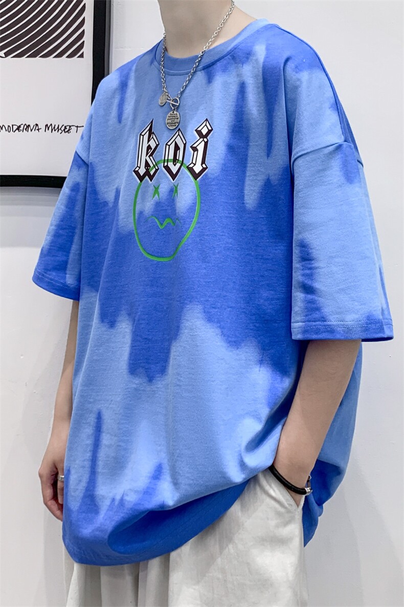 夏装青少年渐变纯棉T恤短袖2024新品男女印花半袖1599-P45控价68,男装T恤,电商A441-1