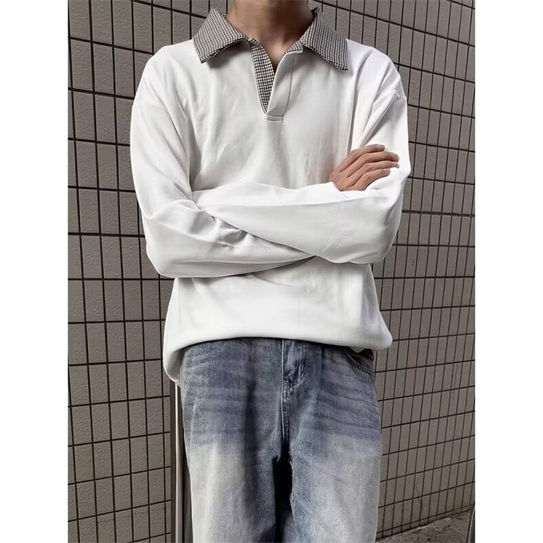 现货JY197-P36拼色长袖Polo衫男刺绣字母美式复古网图,男装Polo衫,星座1501-3