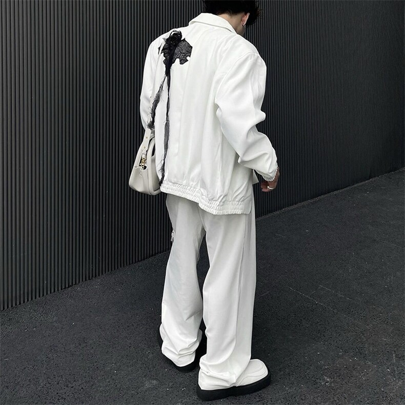 cleanfit白色外套暗黑纱网玫瑰花潮牌短款垫肩夹克JK03B-特P65,男装夹克,星座1007（原301D）
