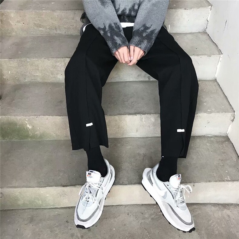 春夏灰色运动裤子男韩版潮流宽松九分毛边直筒裤阔腿长裤休闲卫裤,男装休闲裤,星座601-1