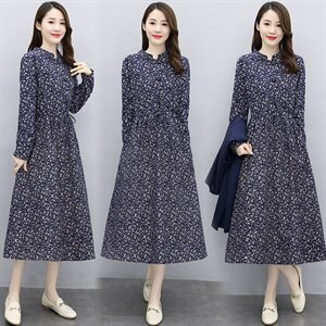 时尚优雅长袖碎花连衣裙 修身显瘦气质女装XBL097图片