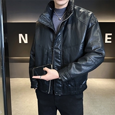 90新标2025pu蛋白皮立领加厚保暖宽松休闲羽绒服外套5886-P315，男装羽绒服，电商A413