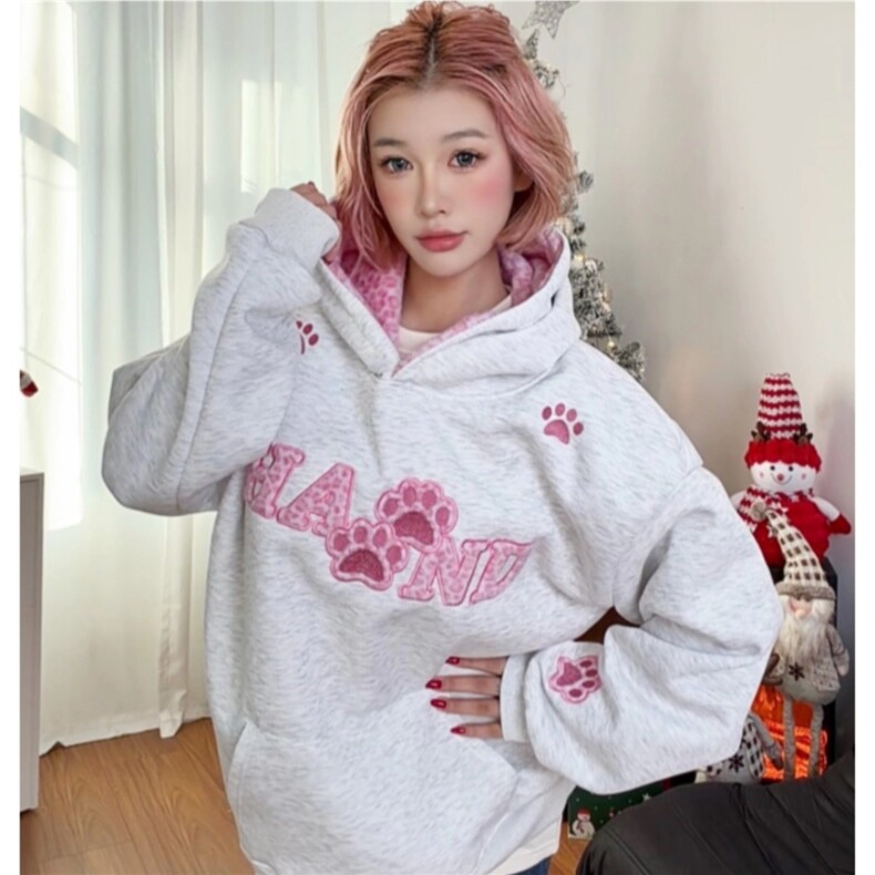 W11122-P65加绒70网图现货新款拼接豹纹毛绒连帽卫衣刺绣外套,女装短外套,星座1608