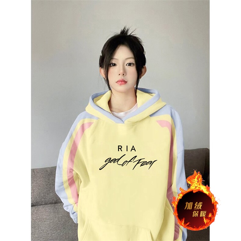 抖音得物供货提供视频秋冬重磅美式宽松接拼连帽卫衣32175,男装卫衣,电商A486