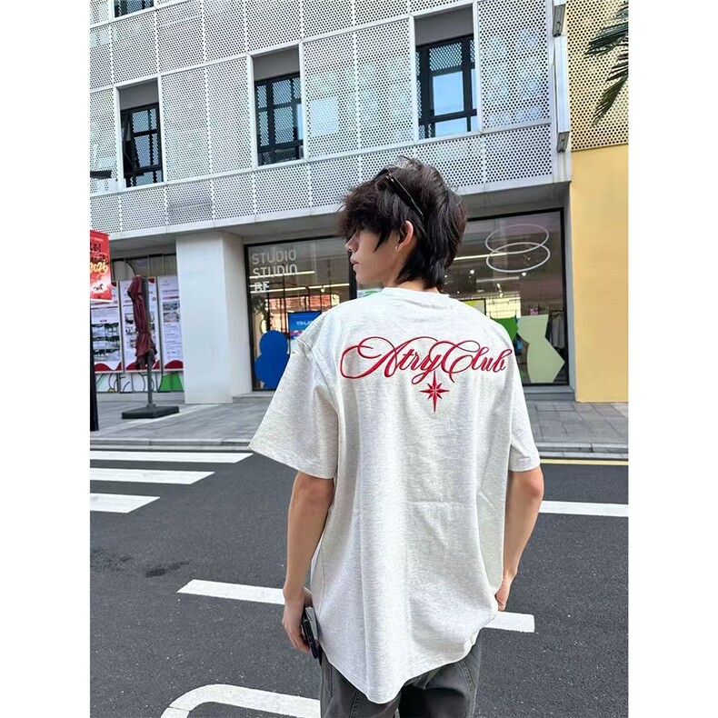 重磅潮牌北极星刺绣短袖T恤男夏季新款高街oversize宽松休闲上衣，男装T恤，星座1210-1