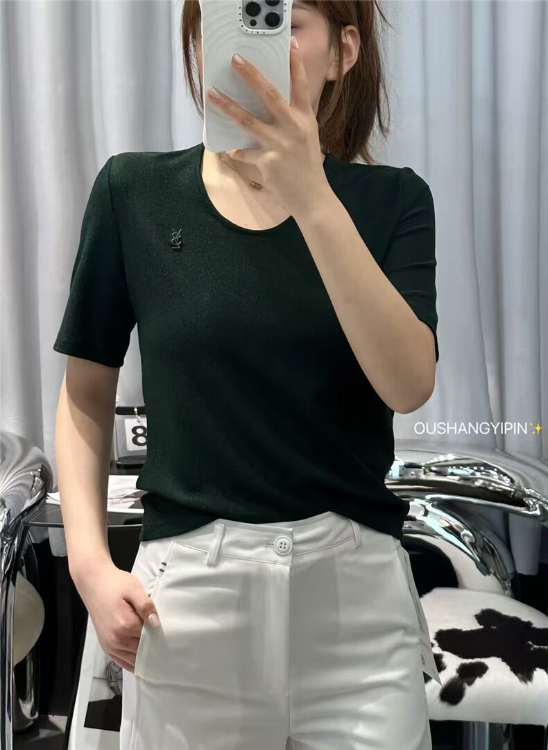 欧货简约显瘦百搭圆领短袖V领,女装T恤,东正羊绒