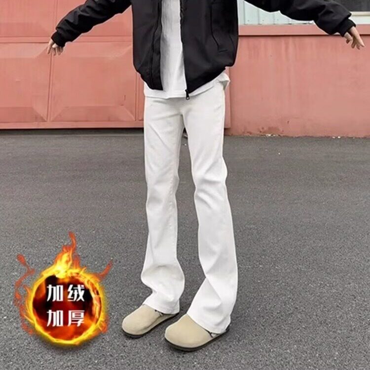 复古做旧水洗直筒加绒加厚牛仔裤男潮牌宽松阔腿休闲百搭老爹长裤图片