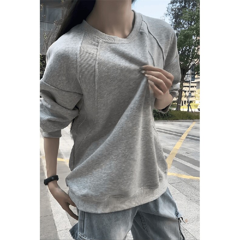 抖音得物高品质二开26春装美式高街重磅结构螺纹拼接圆领卫衣X095,男装卫衣,电商A486