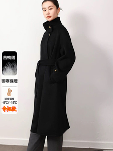 黑色羽绒内胆毛呢外套女长款2025冬季新款时尚加厚赫本风呢子大衣图片