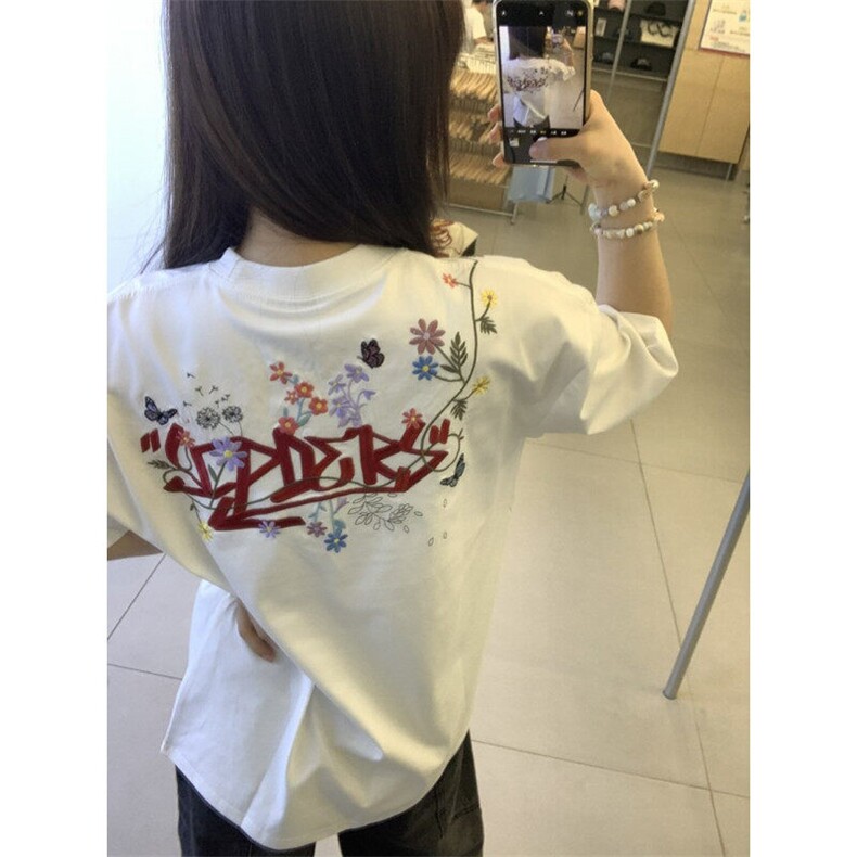 medm连肩花体刺绣短袖男夏季cleanfit重磅正肩t恤情侣款潮牌半袖,男装T恤,星座313A(原308A-2)