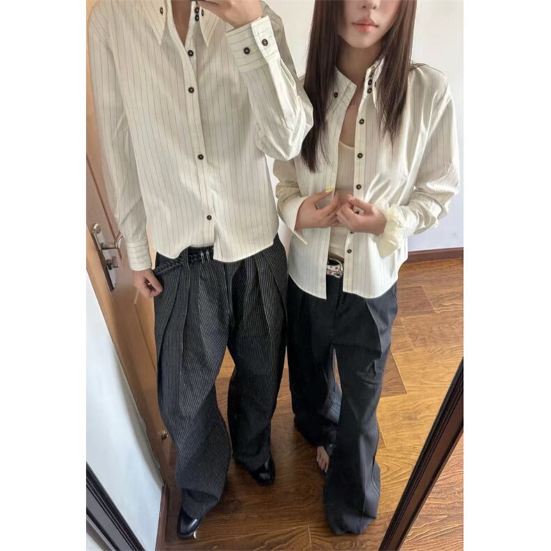 高领台尖领条纹正肩衬衫合身长袖衬衣通勤优雅C26102批55，男装衬衫，星座1411A-6