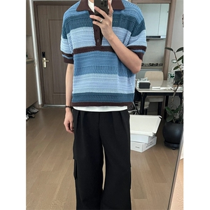 翻领短袖polo衫夏季镂空潮流新款百搭上衣-KS62-P41-网络图图片