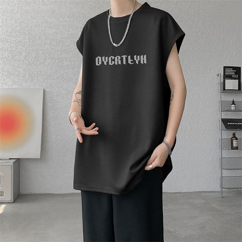 短袖背心男夏季新款港风宽松鹿皮绒圆领套头大码坎肩T9933-P19,男装背心/马甲,星座214-3