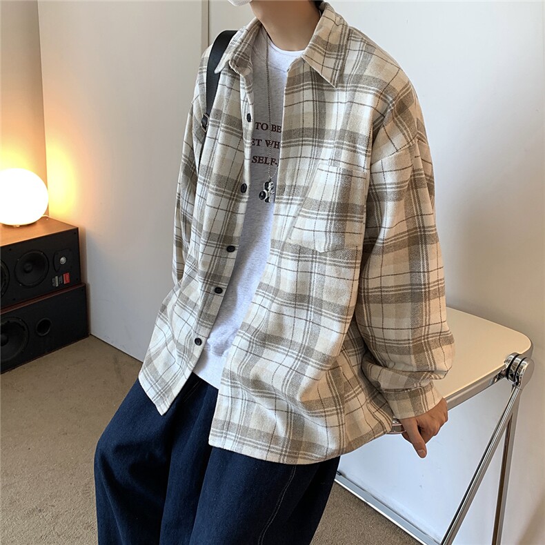 加厚衬衫男士长袖秋季潮流宽松衬衣ins日系港风秋装外套DX157P60，男装衬衫，电商B413-1