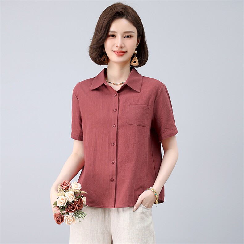 纯棉衬衫女2025夏季新款中老年妈妈大码宽松休闲全棉外穿长袖,女装衬衫,曼沙奕珂