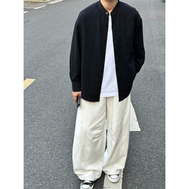 长袖立领仿麻休闲衬衫1302-GC67-P40控68 成分100棉图片