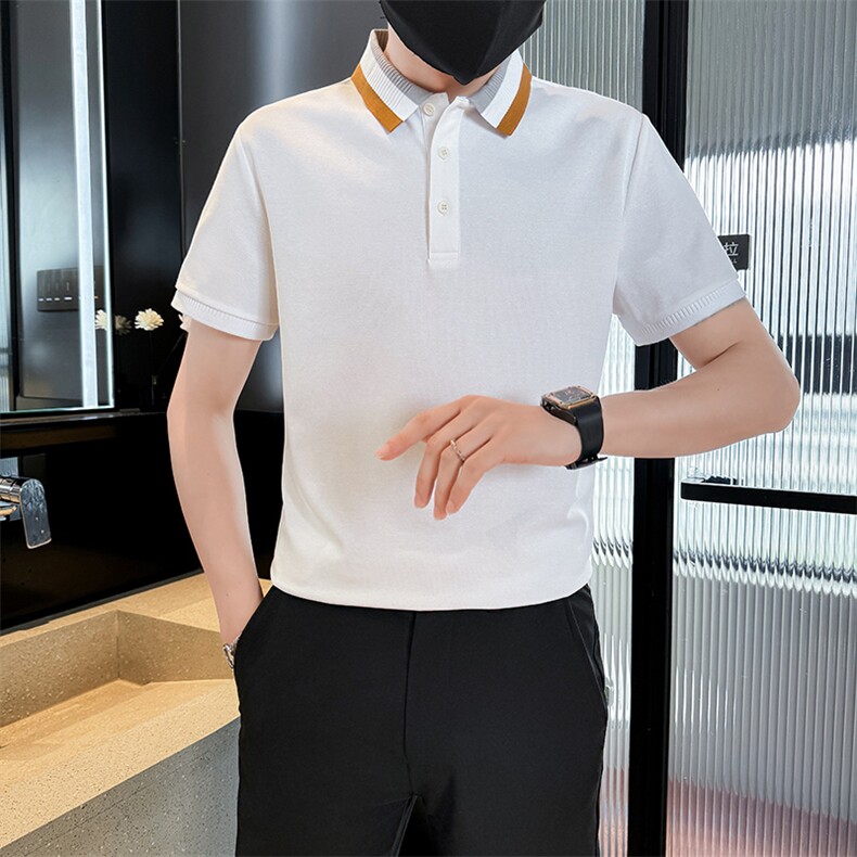 2025夏季新款撞色领高级感轻奢品质短袖T恤翻领Polo衫T2253-P45,男装T恤,电商D342