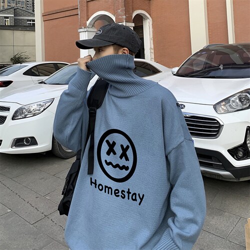 韩版潮流时尚高领休闲毛衣港风2024秋冬针织衫男A161-2-M2058-P50，男装针织衫/毛衣，电商A161-2