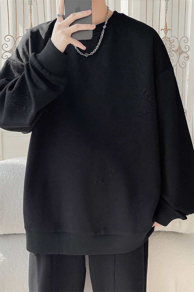 S5015/特P30春装新款高个性套头提花卫衣男潮流宽松长袖T恤外套,男装T恤,电商A141