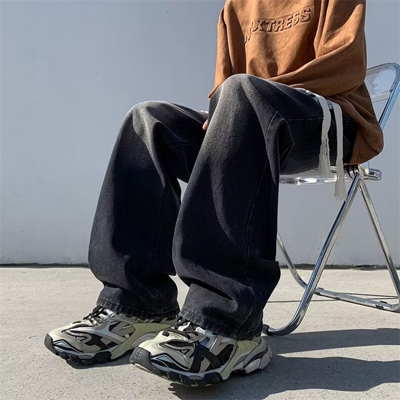 2023春季高街休闲裤宽松字母直筒裤毛巾刺绣牛仔裤男K5910-P45,男装牛仔裤,星座512-2
