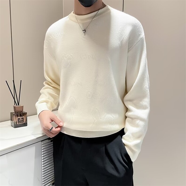 秋冬季圆领长袖轻奢男士休闲提花毛衣男装针织打底衫M887,男装针织衫/毛衣,星座1116A-2（原606A-1）