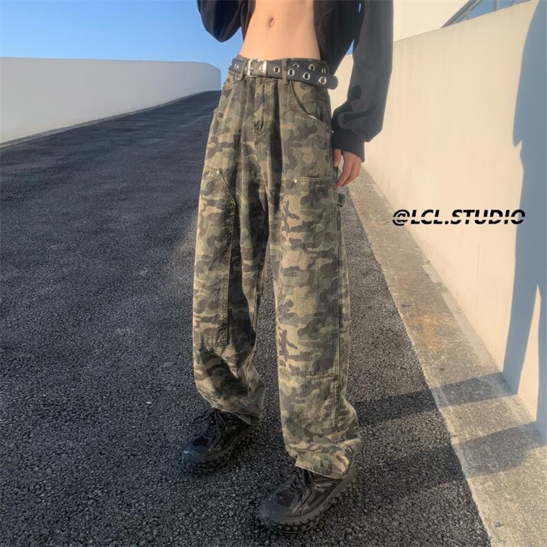 直筒裤原宿迷彩休闲裤男女美式高街潮牌长裤NK083-P50,男装休闲裤,电商D202