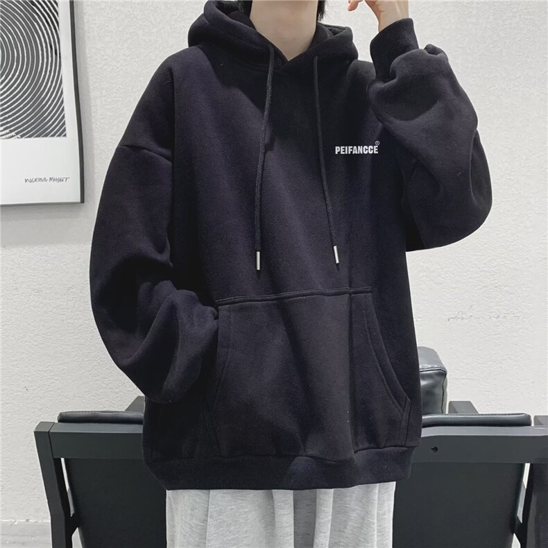 小众连帽卫衣男秋冬美式街头痞帅纯色宽松百搭外套WY801-P40图片