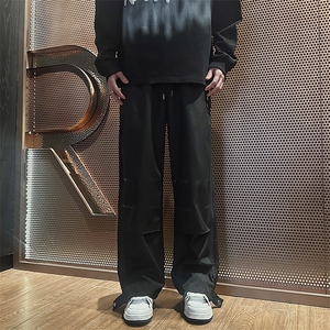 港风文艺休闲裤男秋冬宽松长裤直筒 常规P42 加绒P47图片