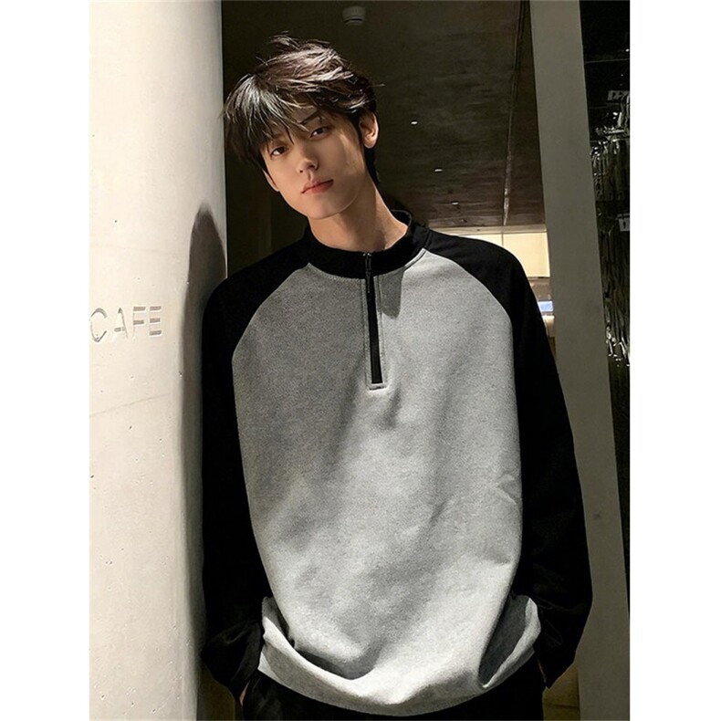 半拉链德绒撞色长袖t恤男春秋季新款休闲打底衫上衣LYT177-P35,男装T恤,星座1008