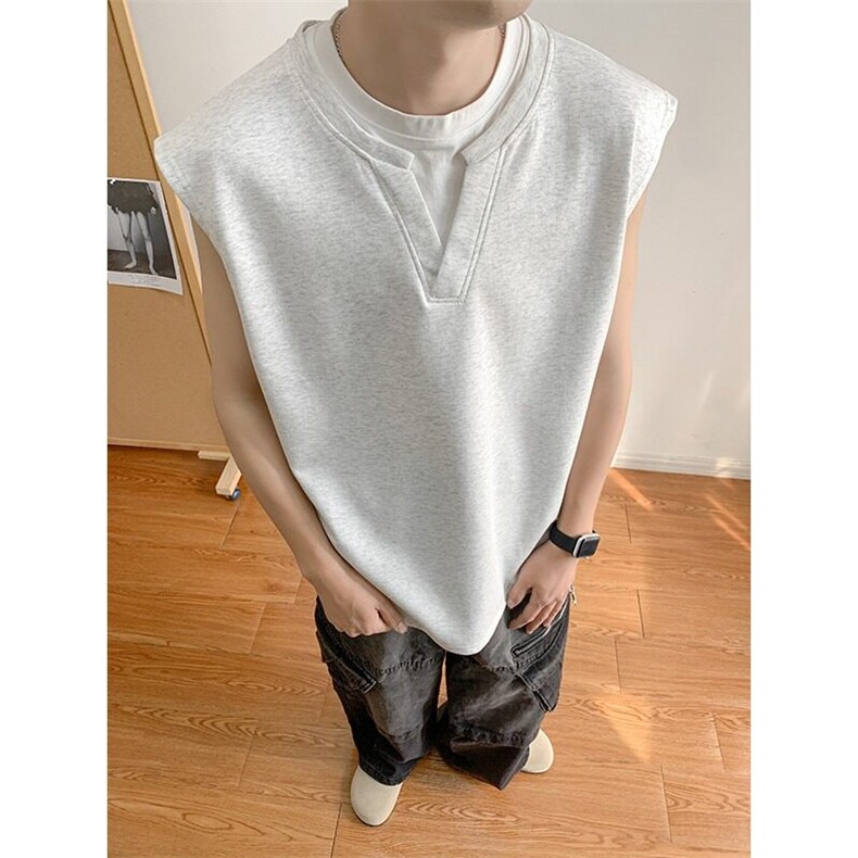 抖音品质夏款男假两件T恤无袖背心运动汗衫T恤衫BX129P40，男装背心/马甲，星座1013-1