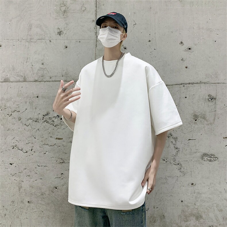 抖音得物直播高品质二开240克美式高街麂皮绒光版纯色短袖t恤12.5，男装T恤，电商A486