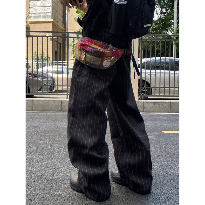 老钱风条纹色阔腿休闲裤男宽松直筒垂感拖地西裤1008-LB0211-P49,男装西裤,星座1008