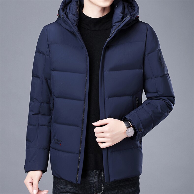 羽绒服男士白鸭绒上衣冬季2023年新款中年男装连帽加厚保暖外套图片