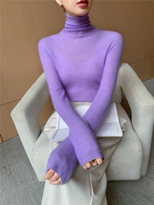 肌理纹扬子精纺羊毛衫软糯面膜打底衫秋冬无缝堆领女薄针织毛衣图片