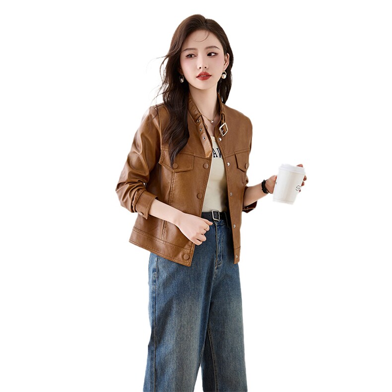 海宁真皮皮衣女外套2025年新款春秋小个子短款女士休闲绵羊皮夹克,女装皮衣,臻衣坊