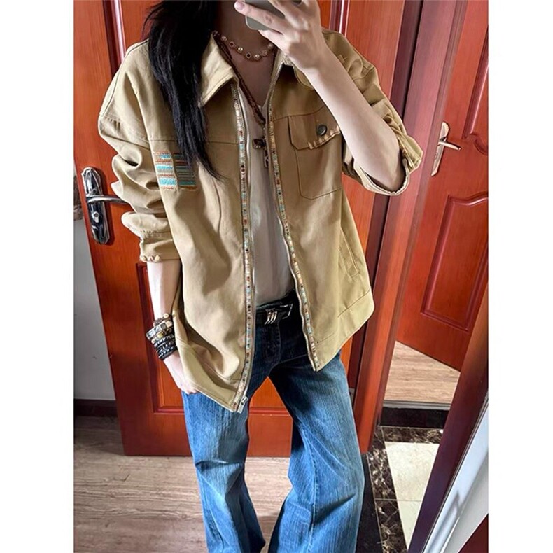 美式复古巴恩风休闲夹克男女款宽松设计感刺绣工装外套LW299-P68,男装夹克,星座1008